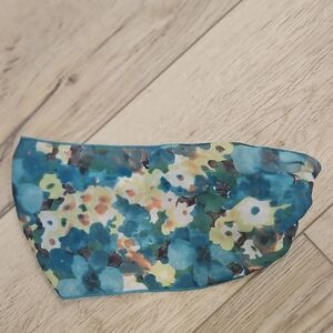 Floral Blue and Green Headband Chiffon Sheer Elastic Back